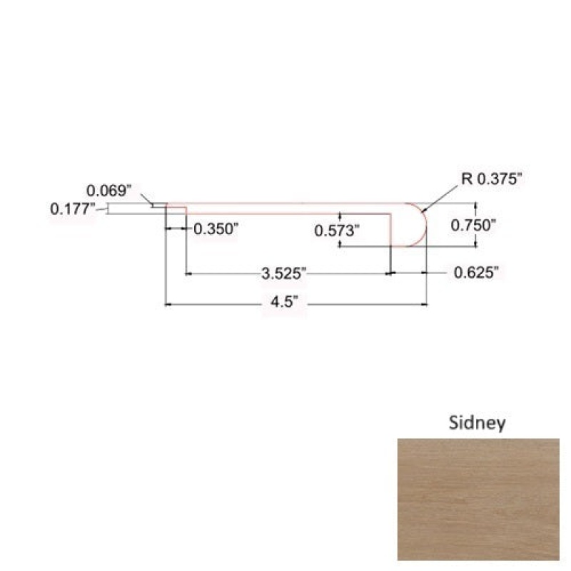 Crystal Sidney Luxury Vinyl Moulding / Trim - 4 1/2" X 94" Round Flush Stair Nose - Mineral Enhanced Uv Coating