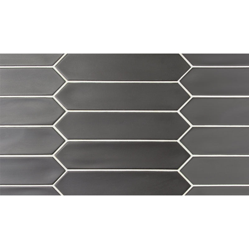 Alfama Pickets Black Ceramic Tile - Matte - 2" X 10"