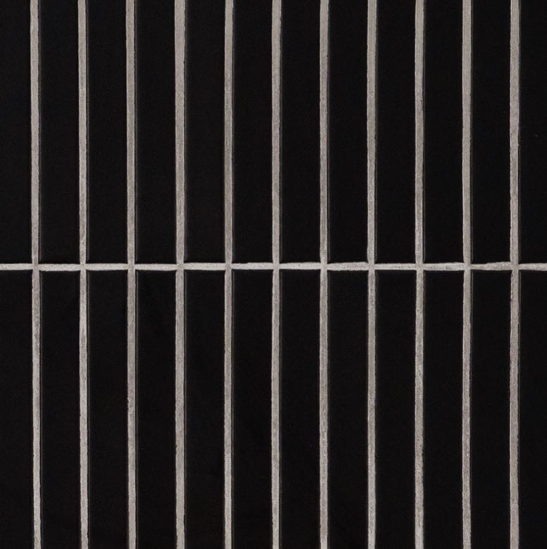 Domino Black Porcelain Mosaic, 1" x 6" Stacked, Matte