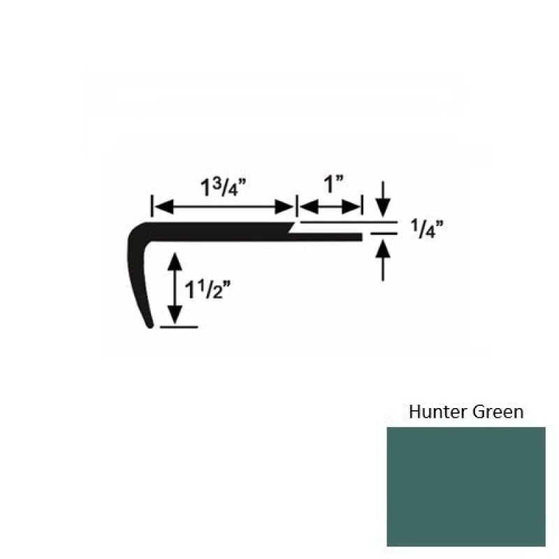 Solid 13 Hunter Green Rubber Single Flange Carpet Stair Nosing (Sq) - 1 3/4" X 9 Ft (108")