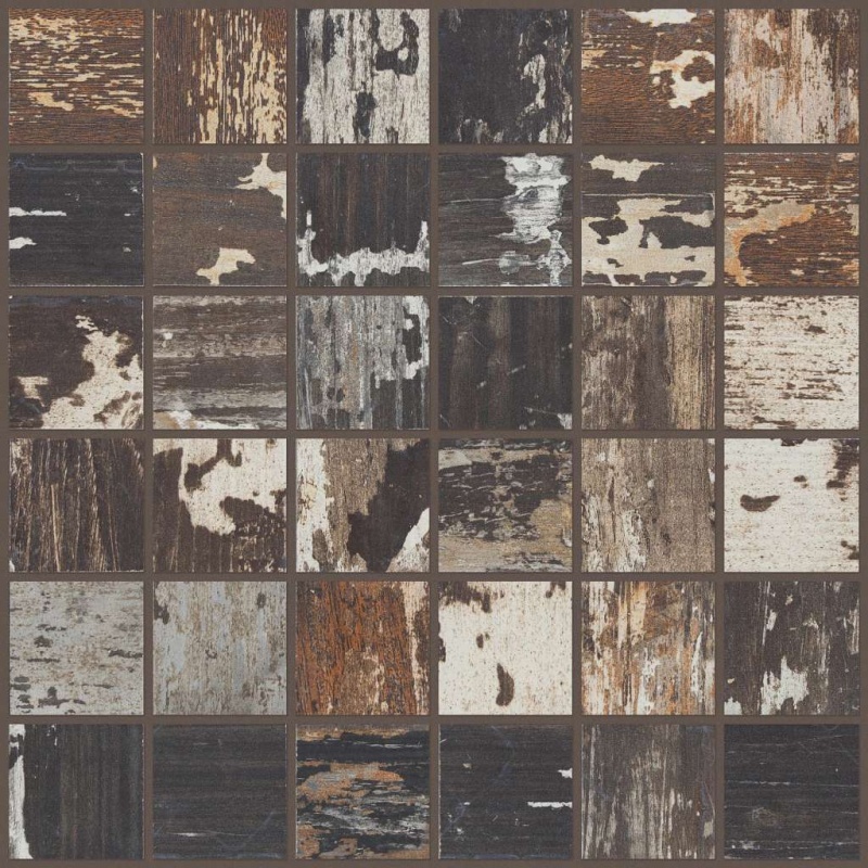 Timbered Sourwood Porcelain Mosaic - 12" X 12" - Rustic