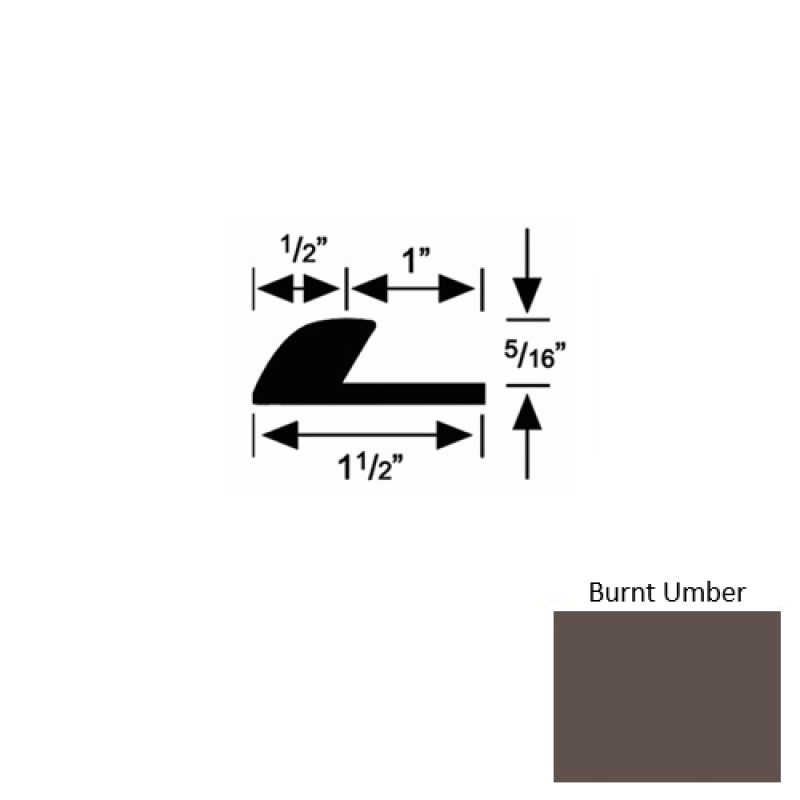 Solid 36 Burnt Umber Rubber Underlap Carpet Edge - 1 1/2" X 9 Ft (108") X 5/16"