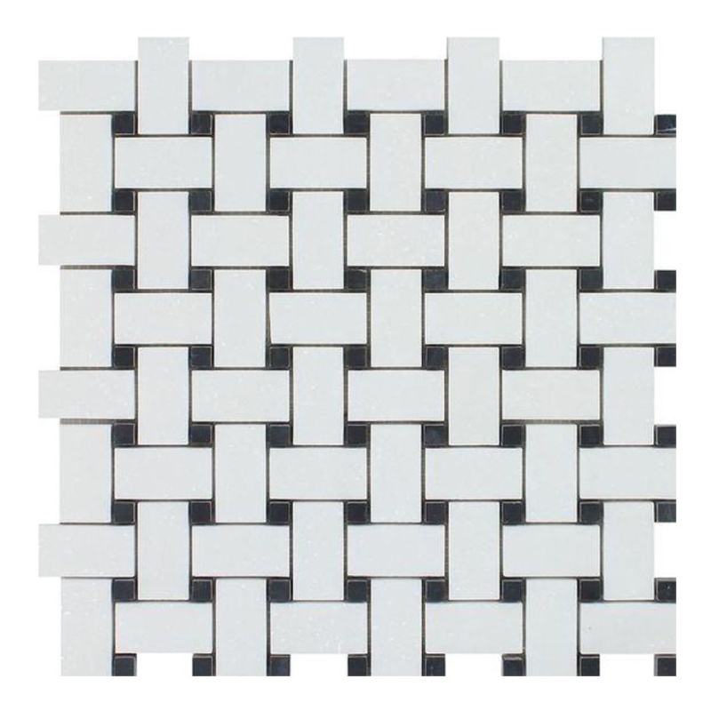 Thassos White Marble Mosaic - Basket Weave With Black Dots