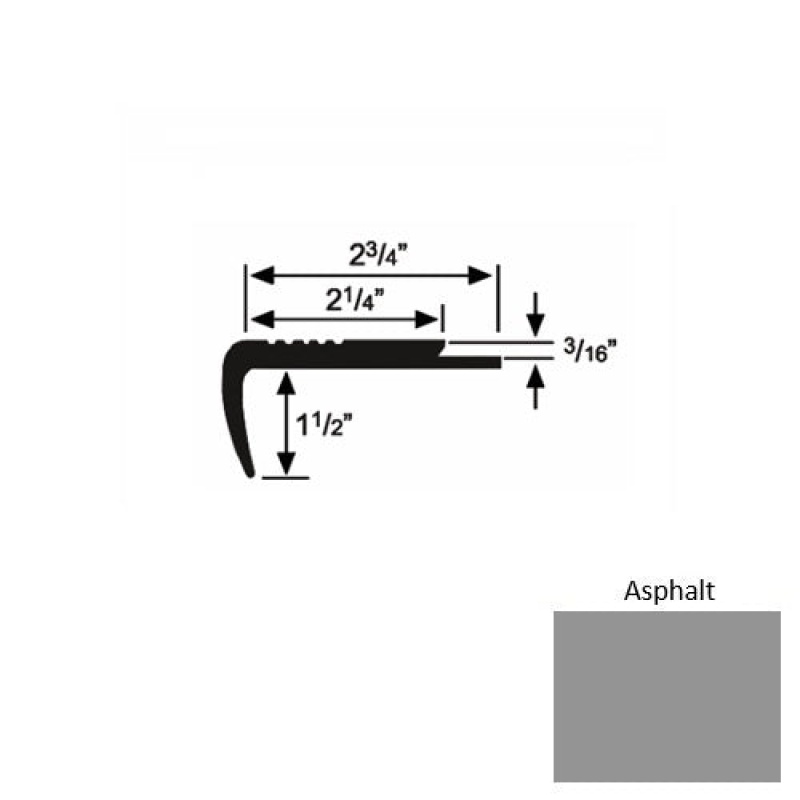 Solid 07 Asphalt Rubber Underlap Carpet Stair Nosing (Sq) - 2 3/4" X 9 Ft (108")