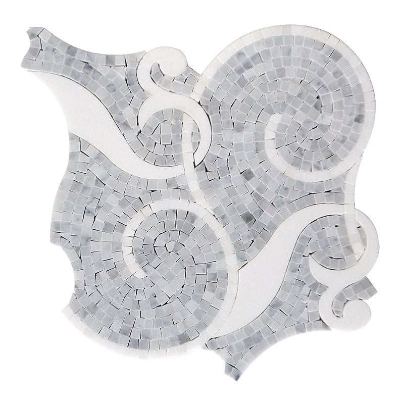 Skalini Line Artistic Stone Carrara / Thassos White Marble Mosaic - Pietra Floreale 03 - Polished