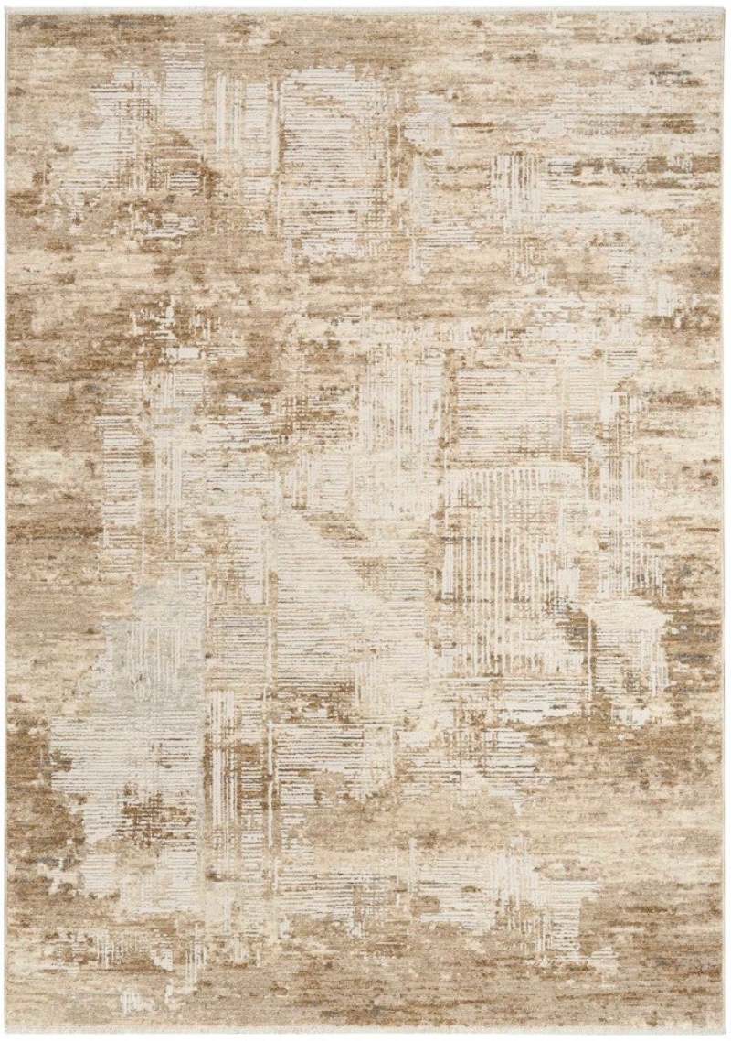 Mocha Ivory Polyester Contemporary Area Rug, 5 ft x 8 ft
