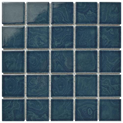 Resort Coral Blue Porcelain Mosaic 12" x 12" Glossy