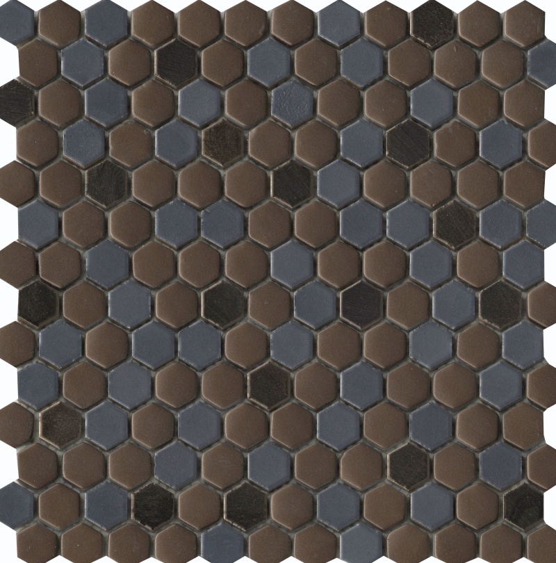 Confetti Ii Metal Blend Glass & Glass & Ceramic Mosaic - Hexagon - Glossy & Matte