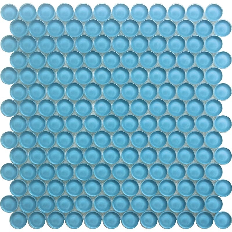 Color Palette Turquoise Penny Glass Mosaic - 1" x 1" Penny Round - Glossy