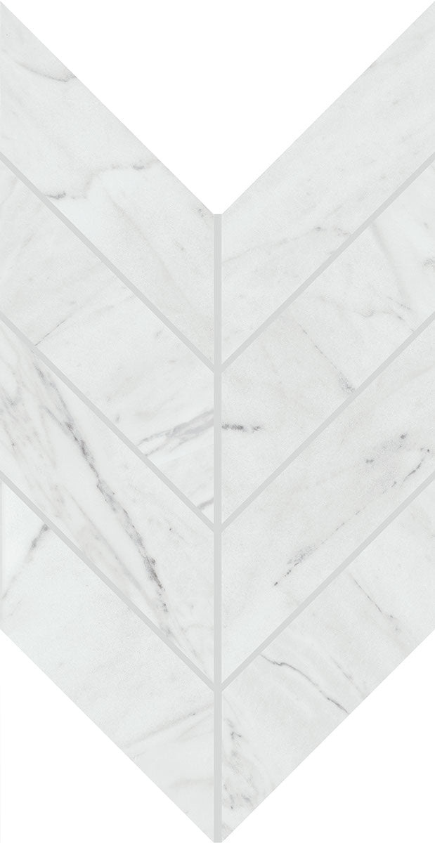 Marble Attache Lavish Diamond Carrara Porcelain Mosaic - 2" X 5" Chevron - Polished, Per Pack: 5.63 Enter Quantity In Sqft