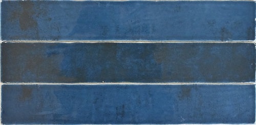 Zellige Deep Blue Ceramic Tile - Glossy - 2" X 16"
