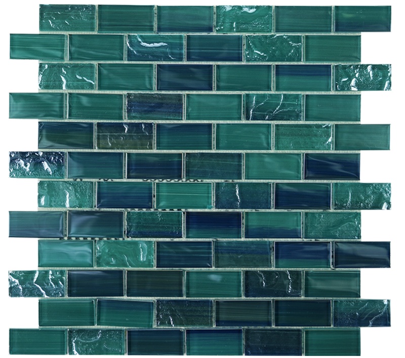 Teal Tide Glass Mosaic - 1" X 2" - Polished