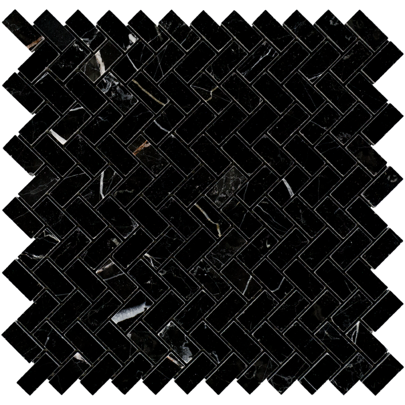 Nero Marquina Marble Mosaic - 5/8" x 1 1/4" Herringbone