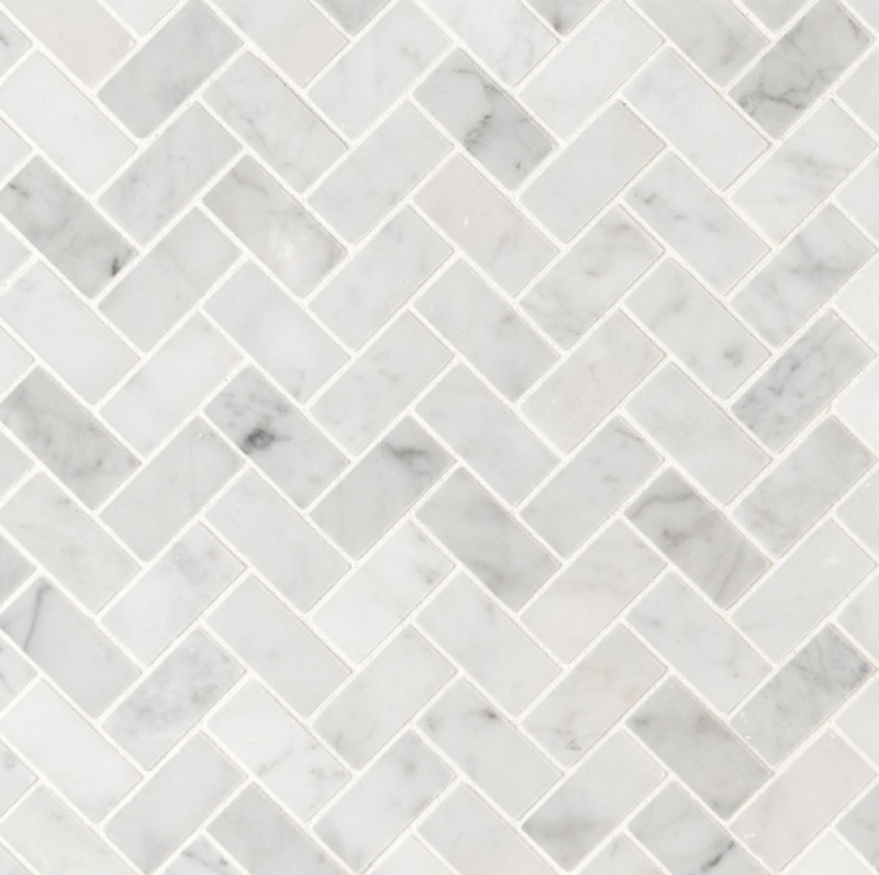 Carrara White Marble Mosaic - 1" x 2" Herringbone - Honed