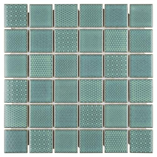 Celadon Emerald Porcelain Mosaic - 11 5/8" x 11 5/8" - Glossy