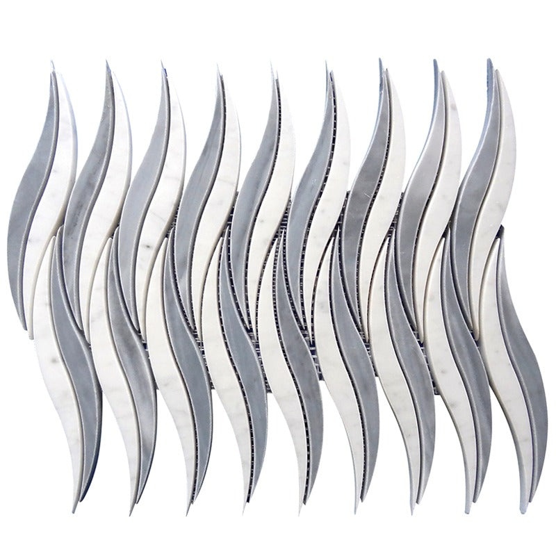 Skalini Line Waterjet Bianco Carrara / Bardiglio Marble Mosaic - Picasso 9 - Polished