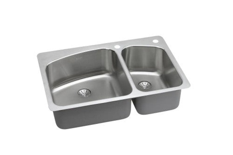 Lkhsr2509rpd2l Lustertone Classic Stainless Steel Drop In Undermount Double Bowl Kitchen Sink - 33" X 22" X 9" - Stainless Steel