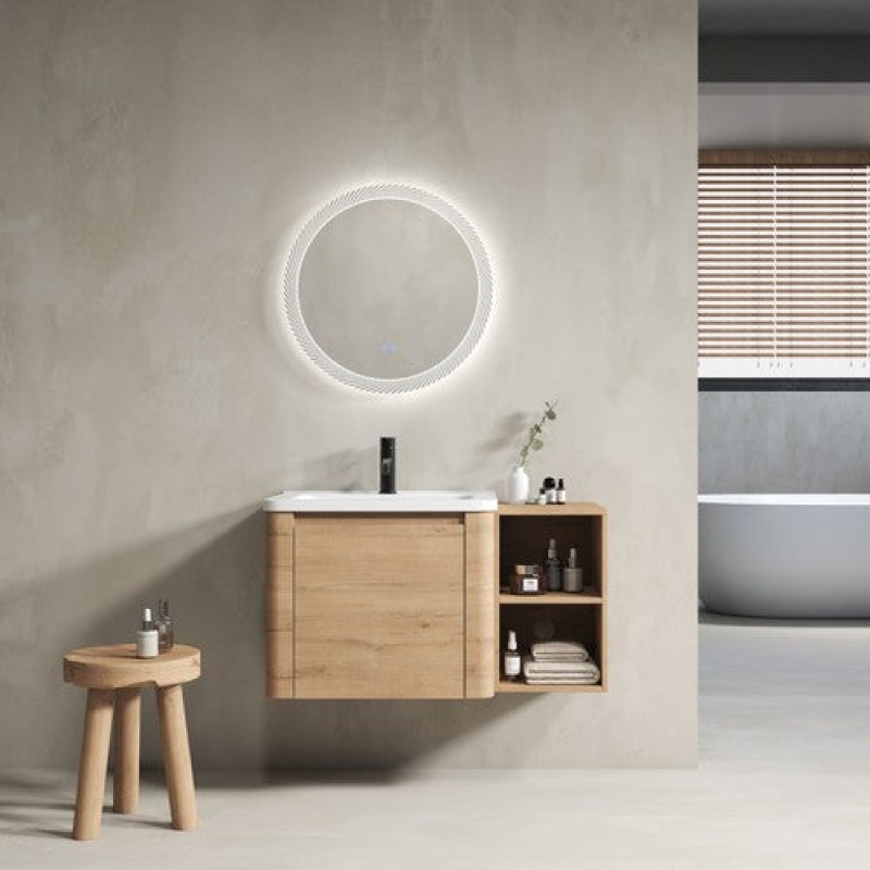 Imitative Oak Plywood Wall Mounted Single Sink Bathroom Vanity With Ceramic Top - 18.81" (Assembly Required) - Imitative Oak