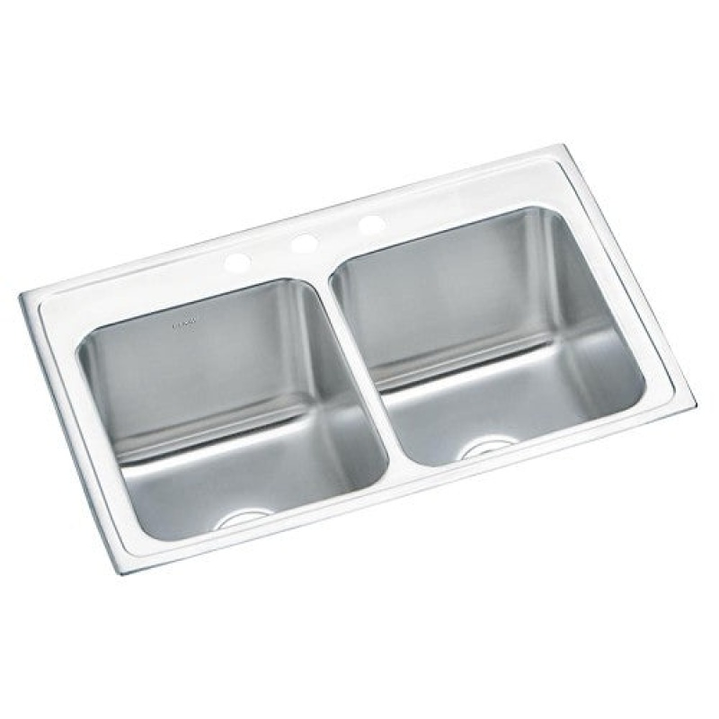 Dlr3322103 Lustertone Classic Stainless Steel Drop In Double Bowl Kitchen Sink - 33" X 22" X 10 1/8" With 3 Holes - Stainless Steel