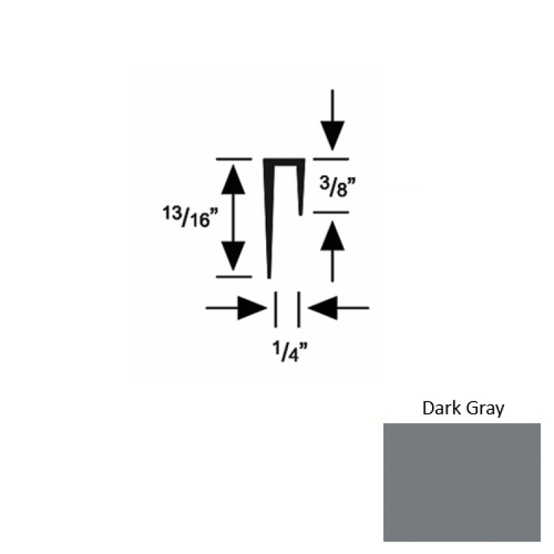Solid 47 Dark Gray Rubber Cove Cap Square - 1/4" X 9 Ft (108")