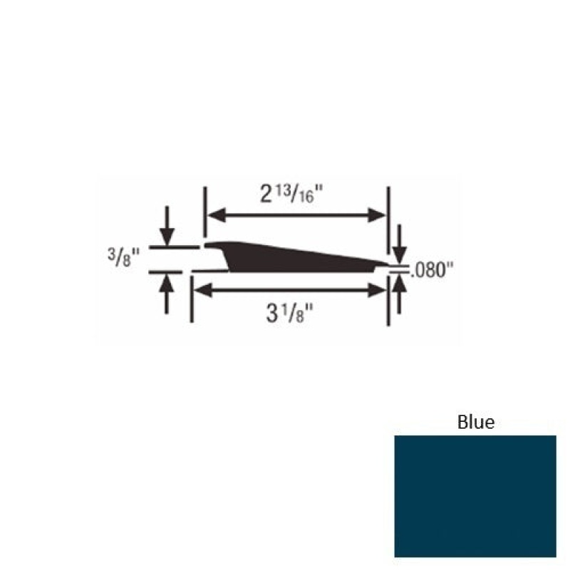 Solid 66 Blue Rubber Rolling Traffic Transition - 3 1/8" X 9 Ft (108") X 3/8" - 0.080"