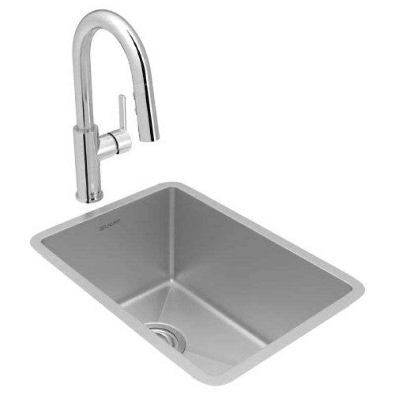 Ectru12179tfcc Crosstown Stainless Steel Undermount Single Bowl Bar Sink - 13 1/2" X 18 1/2" X 9" With Deep Strainer Drain And Faucet - Stainless Steel