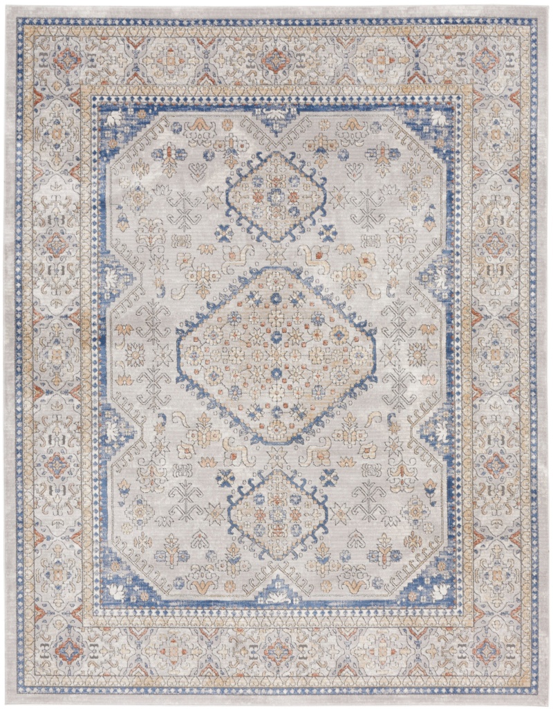 Grey / Blue Vintage Area Rug 8 Ft x 10 Ft