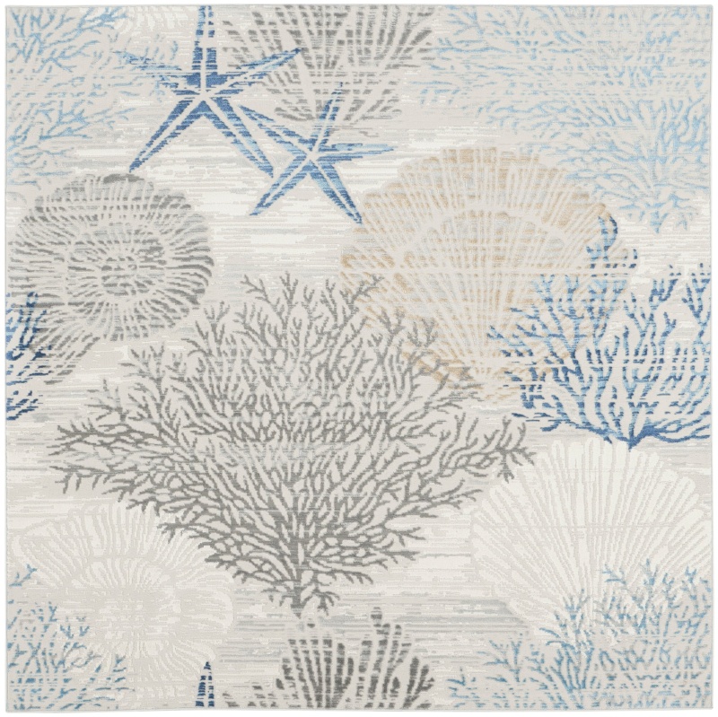 Ivory Grey Blue Coastal Square Area Rug