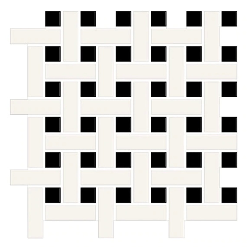 Color Story Mosaic White / Black / Matte Ceramic Mosaic - 1" X 3" Basket Weave - Matte