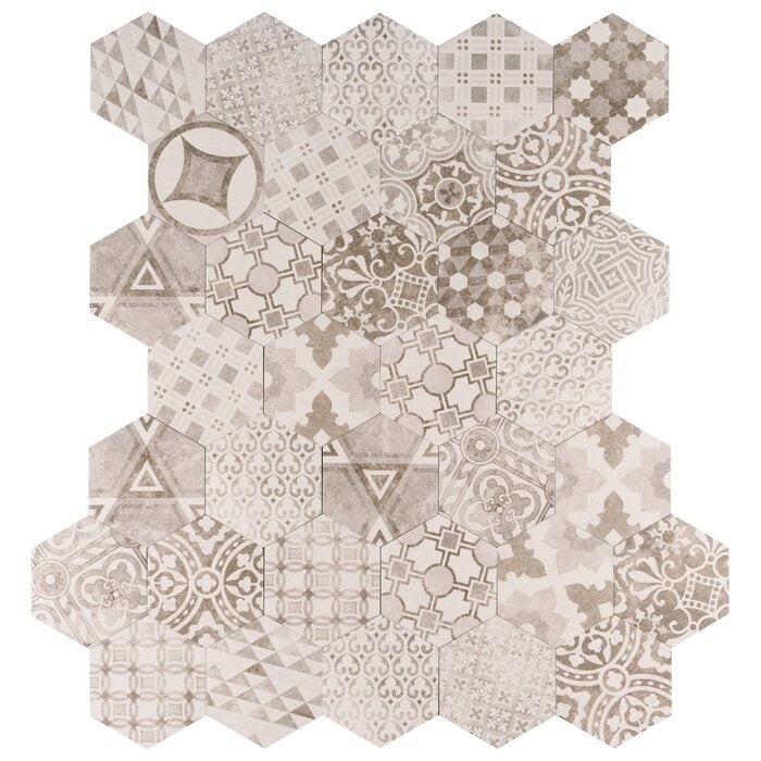 Kenzzi Mixana Gray Porcelain Tile - Matte - 7" X 8" Hexagon, Per Pack: 10.99 Enter Quantity In Sqft