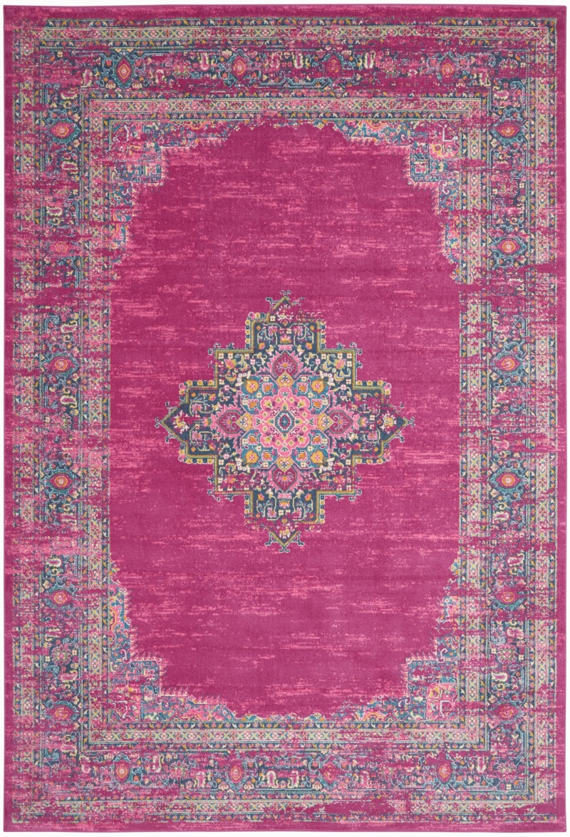 Fuchsia Polypropylene Bohemian Area Rug - 12 Ft x 18 Ft
