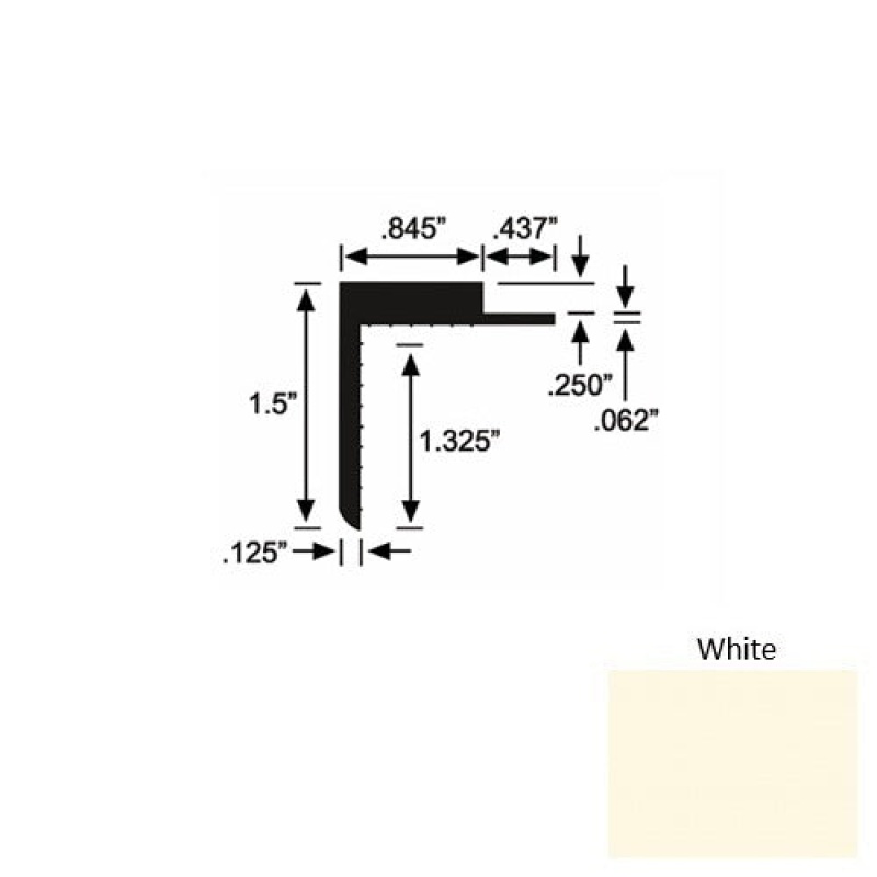 Solid 57 White Rubber Landing Trim - 1 1/2" X 98"