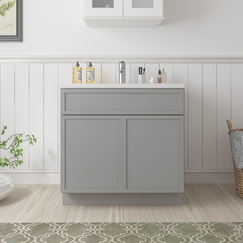 Grey Solid Wood Bathroom Cabinet
