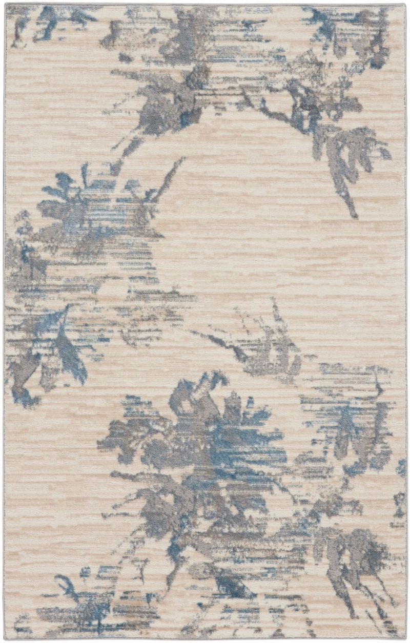 Ivory / Grey / Blue Contemporary Area Rug
