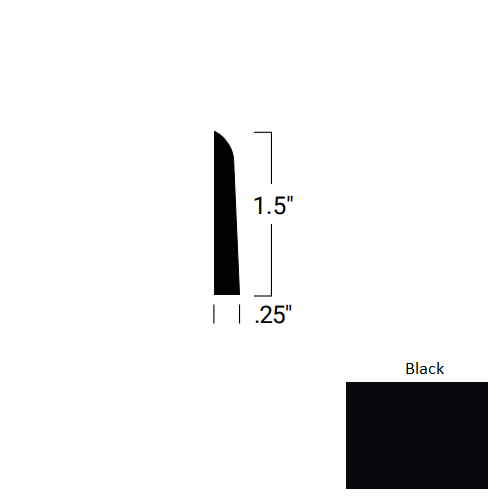 Johnsonite Black Rubber Moulding / Trim - 1 1/2" X 8 Ft (96") X 1/4" Millwork Shoe Moulding - Millwork Shoe Moulding