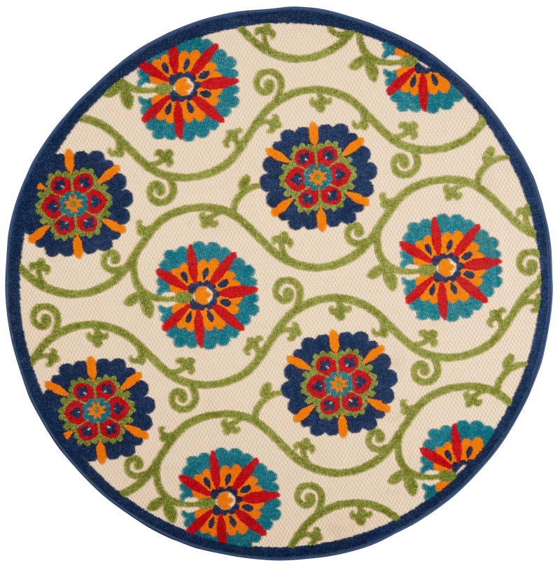 Aloha Alh19 Blue / Multicolor Round Area Rug