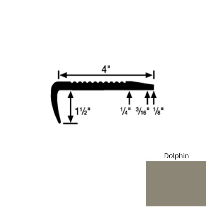 Solid 01 Dolphin Rubber Commercial Stair Nosing With 2" Abrasive Strip (Sq) - 4" X 9 Ft (108")