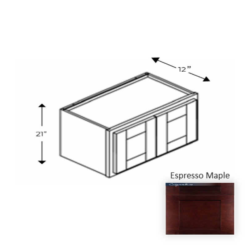 Framed Shaker Classic Espresso Maple Natural Clear Coat Wood Kitchen Wall Cabinet - 33" X 21" X 12" - Natural Clear Coat
