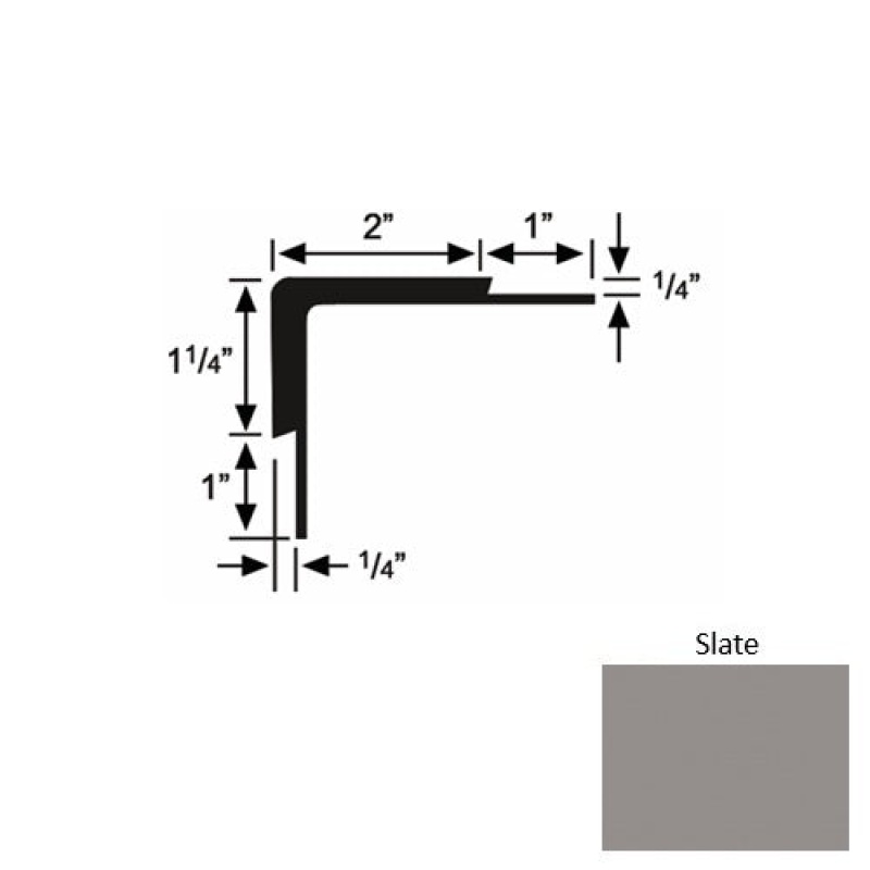 Solid 16 Slate Rubber Double Flange Carpet Stair Nosing (Sq) - 2" X 9 Ft (108")