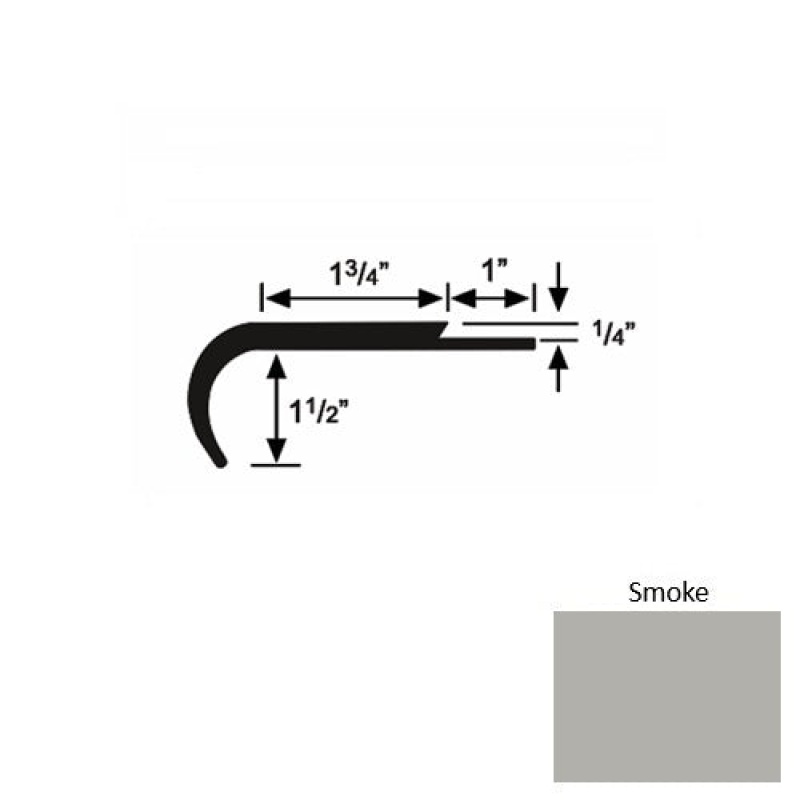 Solid 14 Smoke Rubber Single Flange Carpet Stair Nosing (Rd) - 1 3/4" X 9 Ft (108")