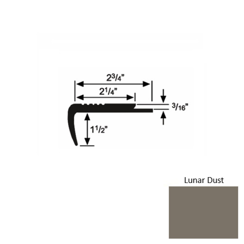 Solid 07 Lunar Dust Rubber Underlap Carpet Stair Nosing (Sq) - 2 3/4" X 9 Ft (108")