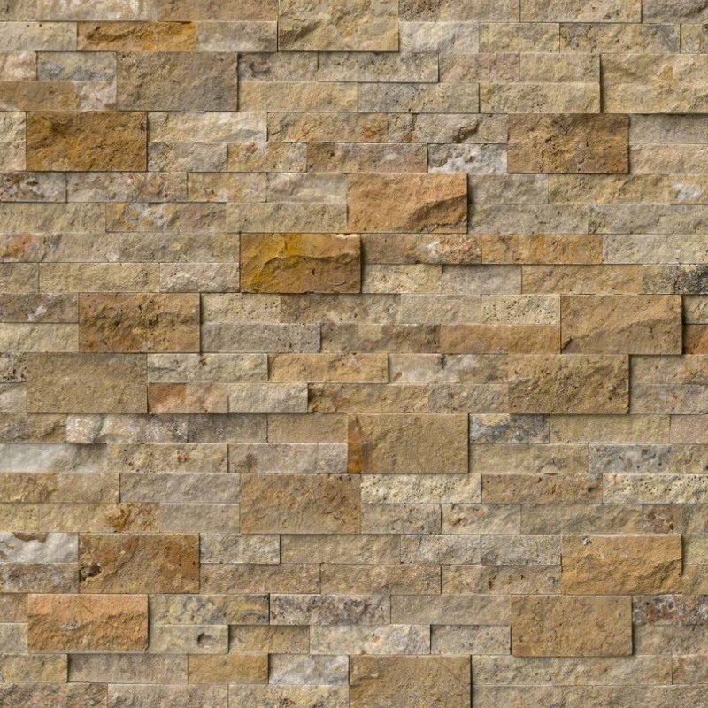 Rockmount Stacked Stone Panel Tuscany Scabas Travertine Ledgestone - Split Face - 6" X 24"