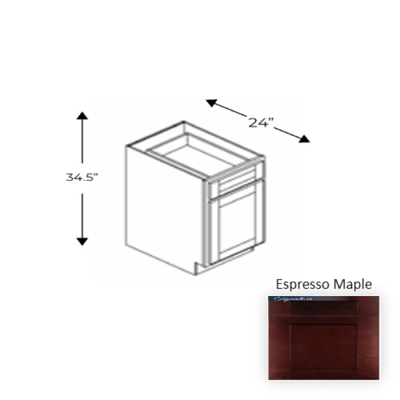 Ess.B09 Framed Shaker Classic Espresso Maple Natural Clear Coat Wood Kitchen Base Cabinet - 9" X 34.5" X 24" - Natural Clear Coat