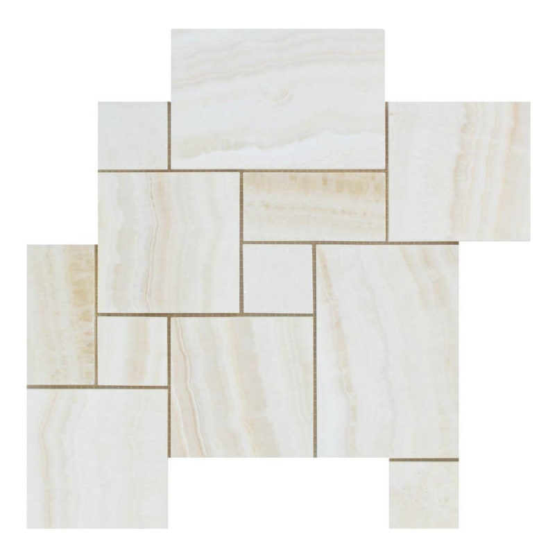 White Vein Cut Onyx Mosaic - Opus Mini Pattern - Polished