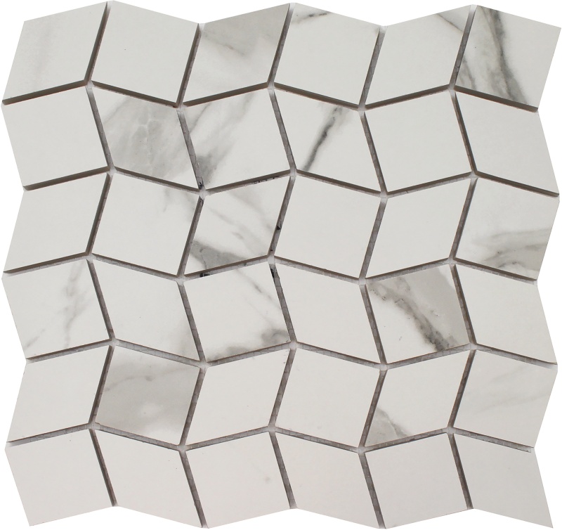 Cashmere Statuario Porcelain Mosaic - Wave - Satin