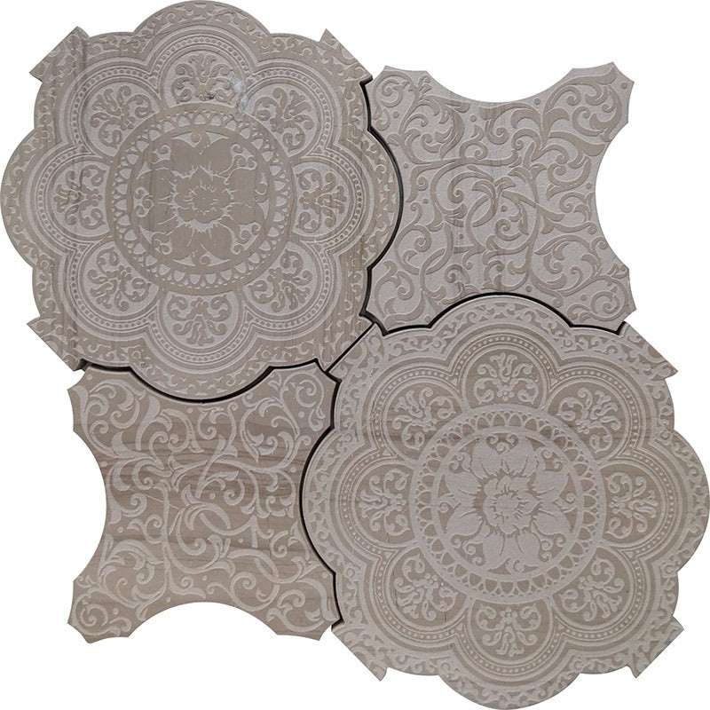 Skalini Line Pantheon Floreale Grey Natural Stone Mosaic - 6.4" X 6.4" + 5.5" X 5.5" - Textured