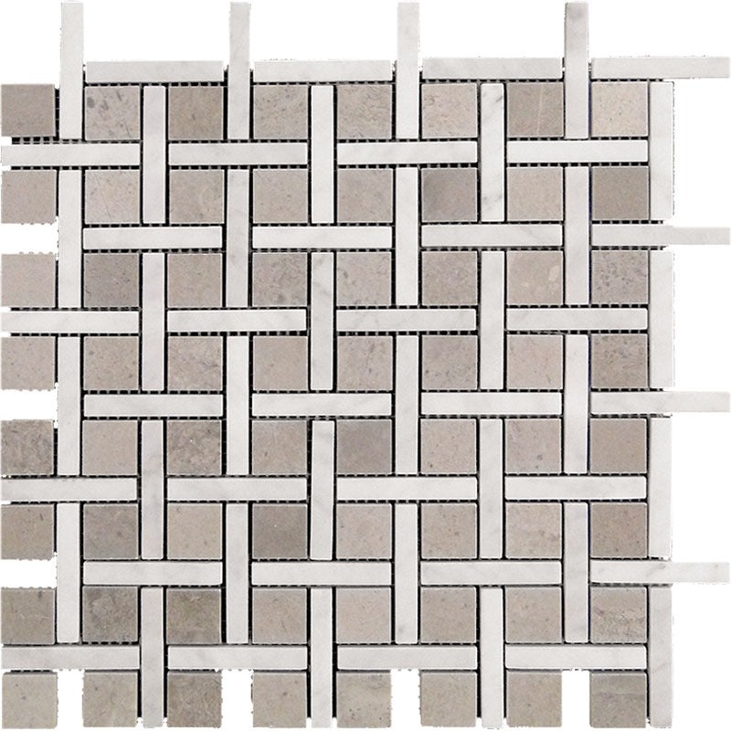 Marbella Bianco Carrara / Eastern Beige Marble Mosaic - Malaga - Polished