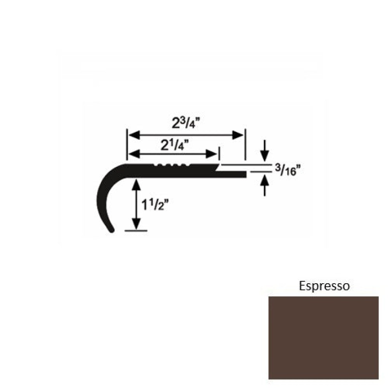 Solid 08 Espresso Rubber Underlap Stair Nosing