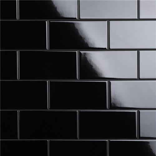 Crown Heights Black Ceramic Tile - Glossy - 3" x 6"