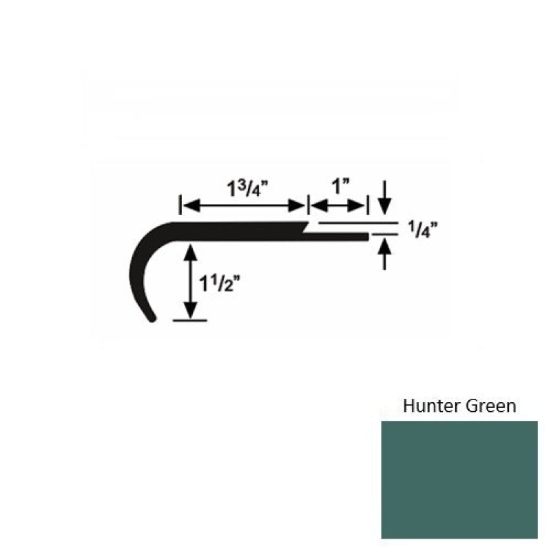 Solid 14 Hunter Green Rubber Single Flange Carpet Stair Nosing (Rd) - 1 3/4" X 9 Ft (108")
